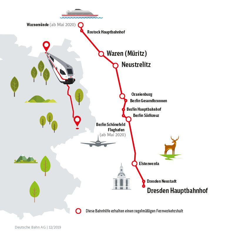 Karte IC-Linie Dresden - Rostock