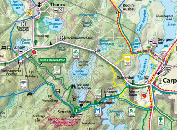 Karte Wanderweg Zinow - Serrahn - Carpin